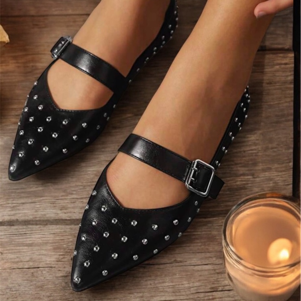Studded Black Mary Jane Flats